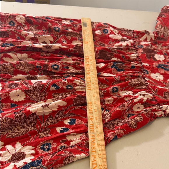 Ulla Johnson Nora Floral Gathered Midi Dress Size 12  Red Puff Sleeve Tiered - Picture 11 of 16